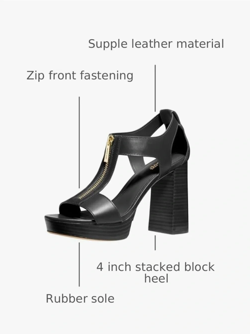 New Michael Kors Black Leather Block-Heel Zip Berkley Platform Sandal sz 11